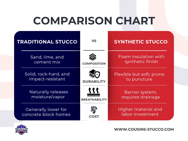 Traditional Stucco vs Synthetic Stucco by Cousins Stucco 