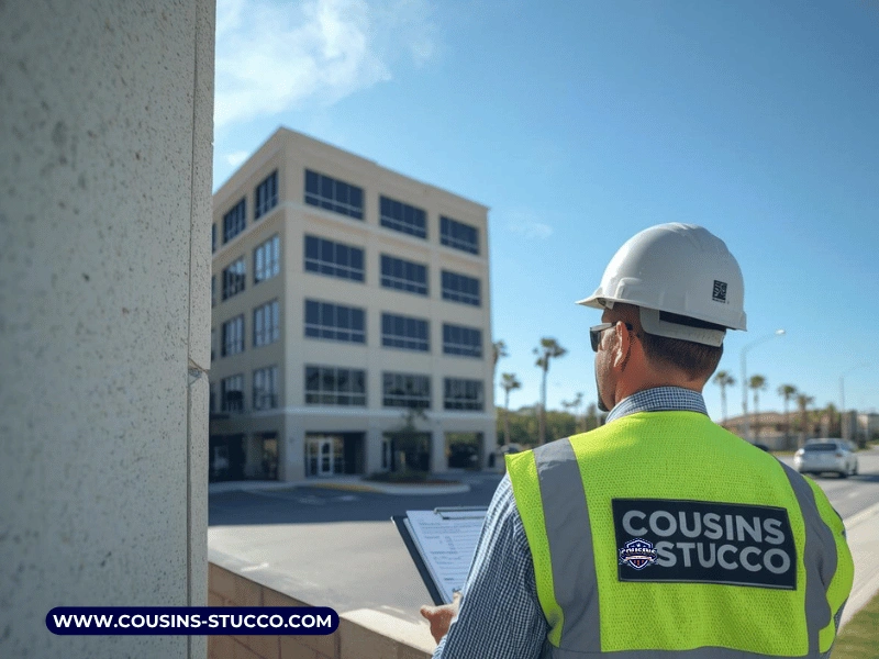 Cousins Stucco Inspecting Commercial Building